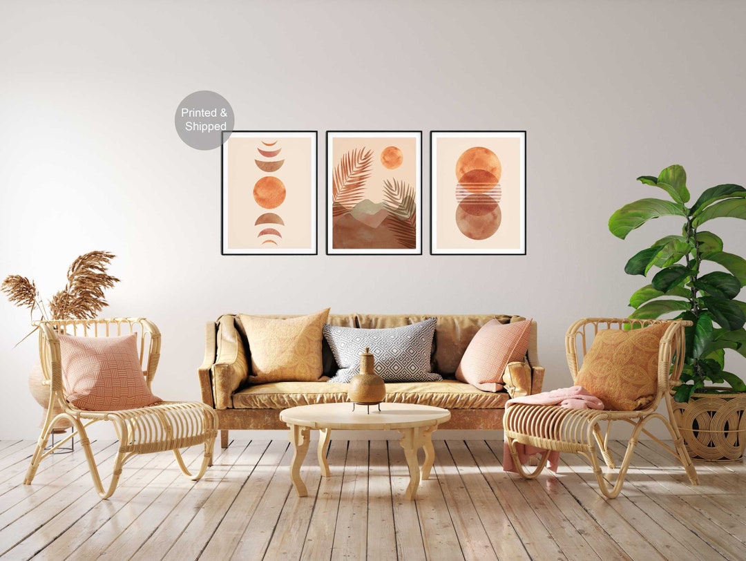 Sun and Moon Print, Boho Wall Art, Abstract Set of 3 Prints, Desert Art ...
