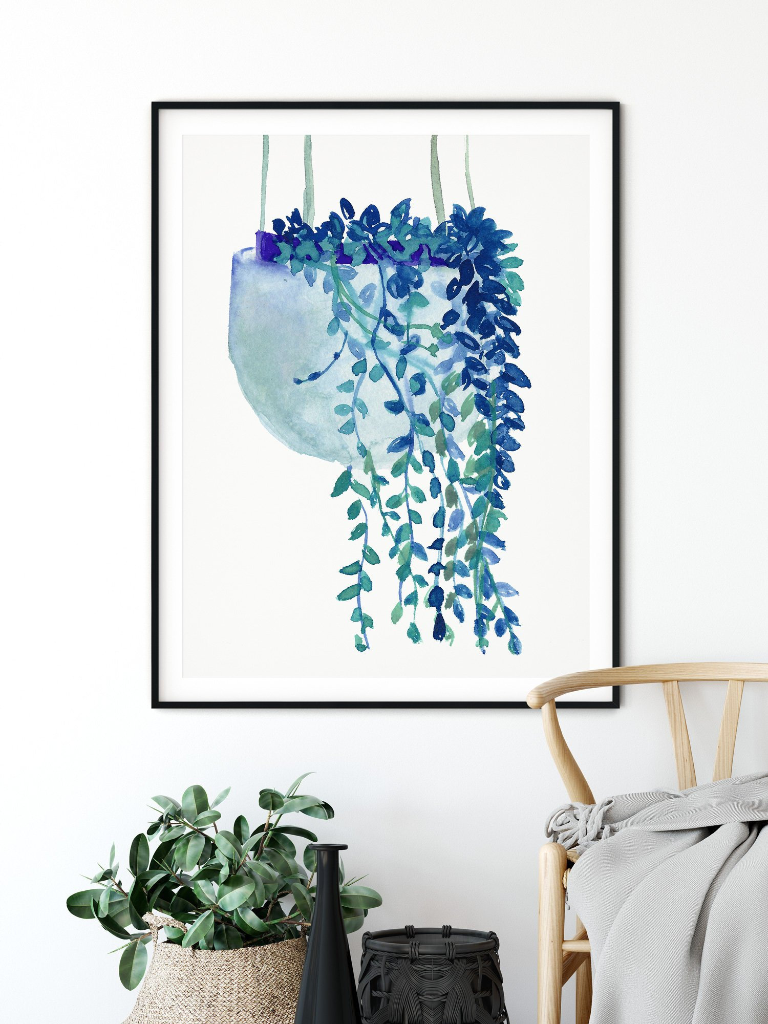 blue succulent wall art