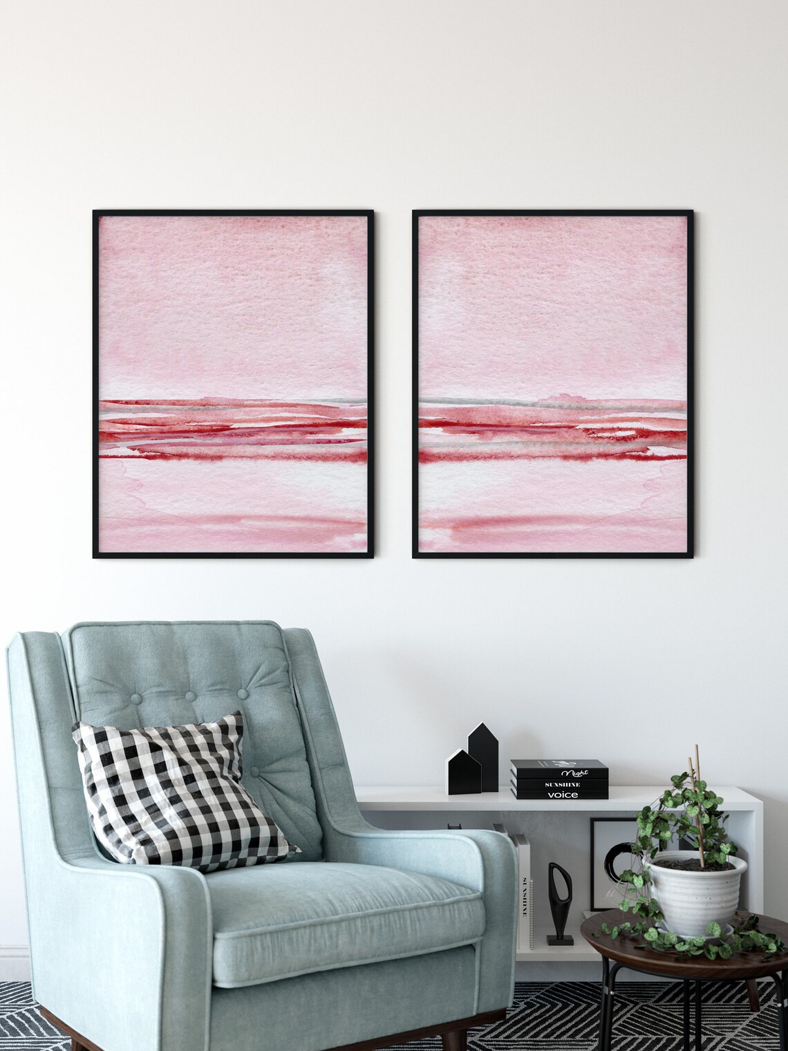 Blush Pink Wall Art Set of Two Prints Pink Abstract Print Etsy