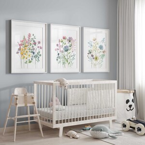 Wildflower Prints, Girl Nursery Wall Art, Set of 3 Prints, Meadow ...
