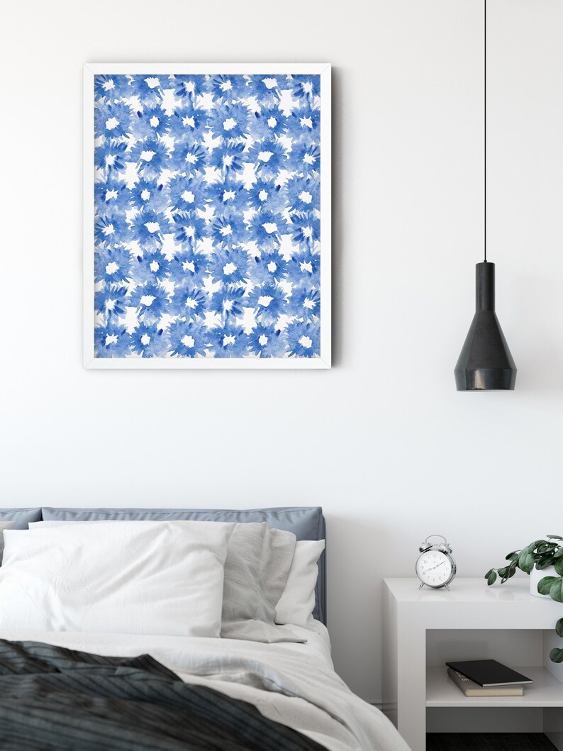 Shibori Wall Art Set of 3 Abstract Blue Wall Art Prints Etsy