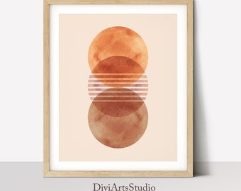 Boho Sun Print, Abstract Sun Wall Art, Mid Century Modern Wall Art, Circle shape abstract art,Terracotta Print