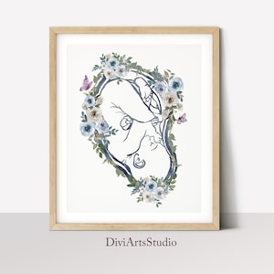 Doula Kunst, Baby im Mutterleib, Geburtshelfer Geschenk, Gynäkologen Büro Dekor, Geburt Kunst, Schwangerschaft Geschenk, Baby Plazenta, Blumen