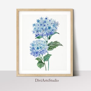 Blue Hydrangea Painting, Hydrangea Watercolor, Botanical Wall Art Prints, Hydrangea Print, Flower Wall Art, Blue Flower Fine Art Print