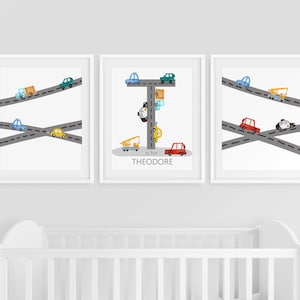 Vehicle Nursery Prints, Car Nursery Wall Art, Personalized Construction Nursery Decor, Baby boy Nursery Print