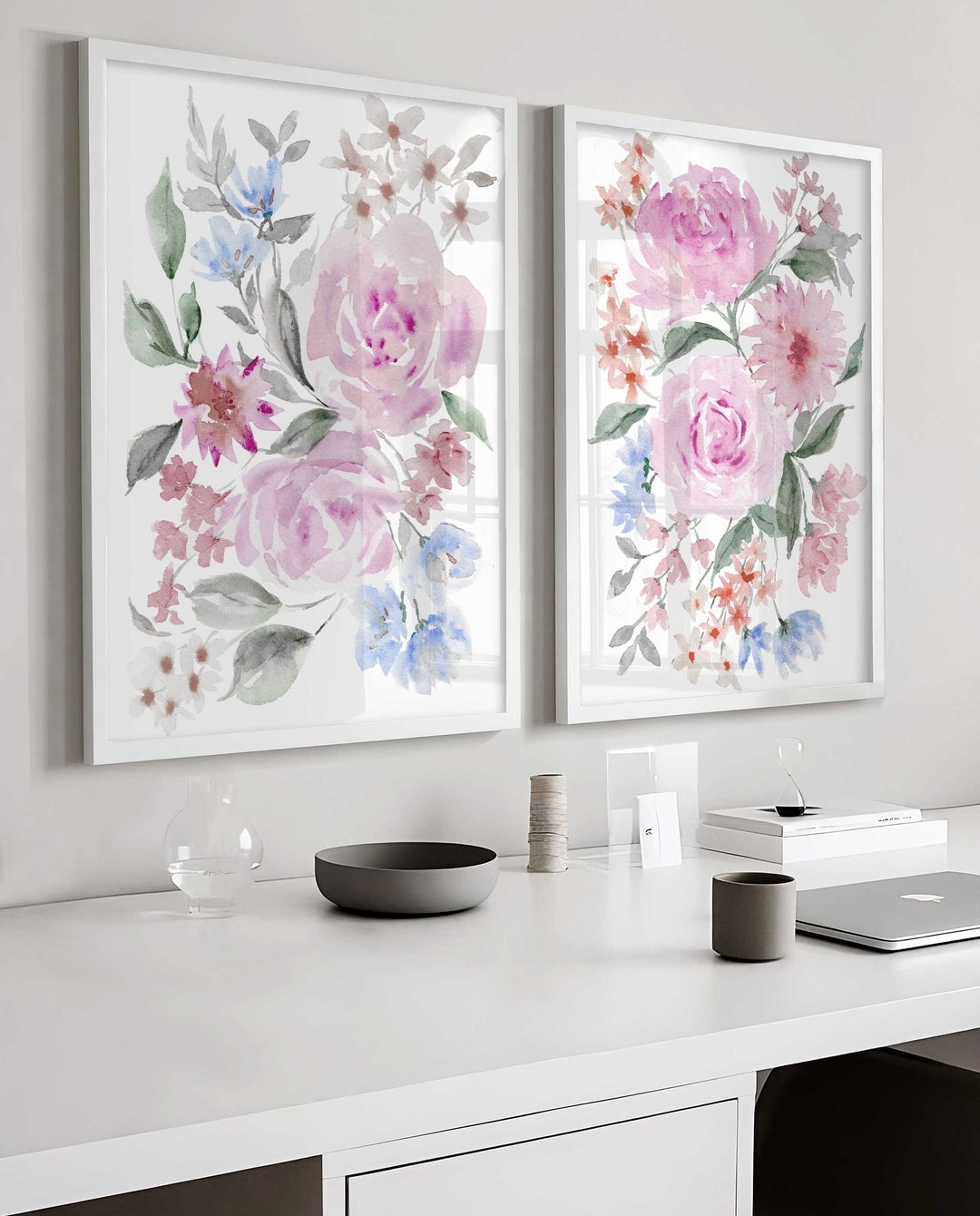Pink Flowers Wall Art, Abstract Floral Painting, Pastel Soft ...