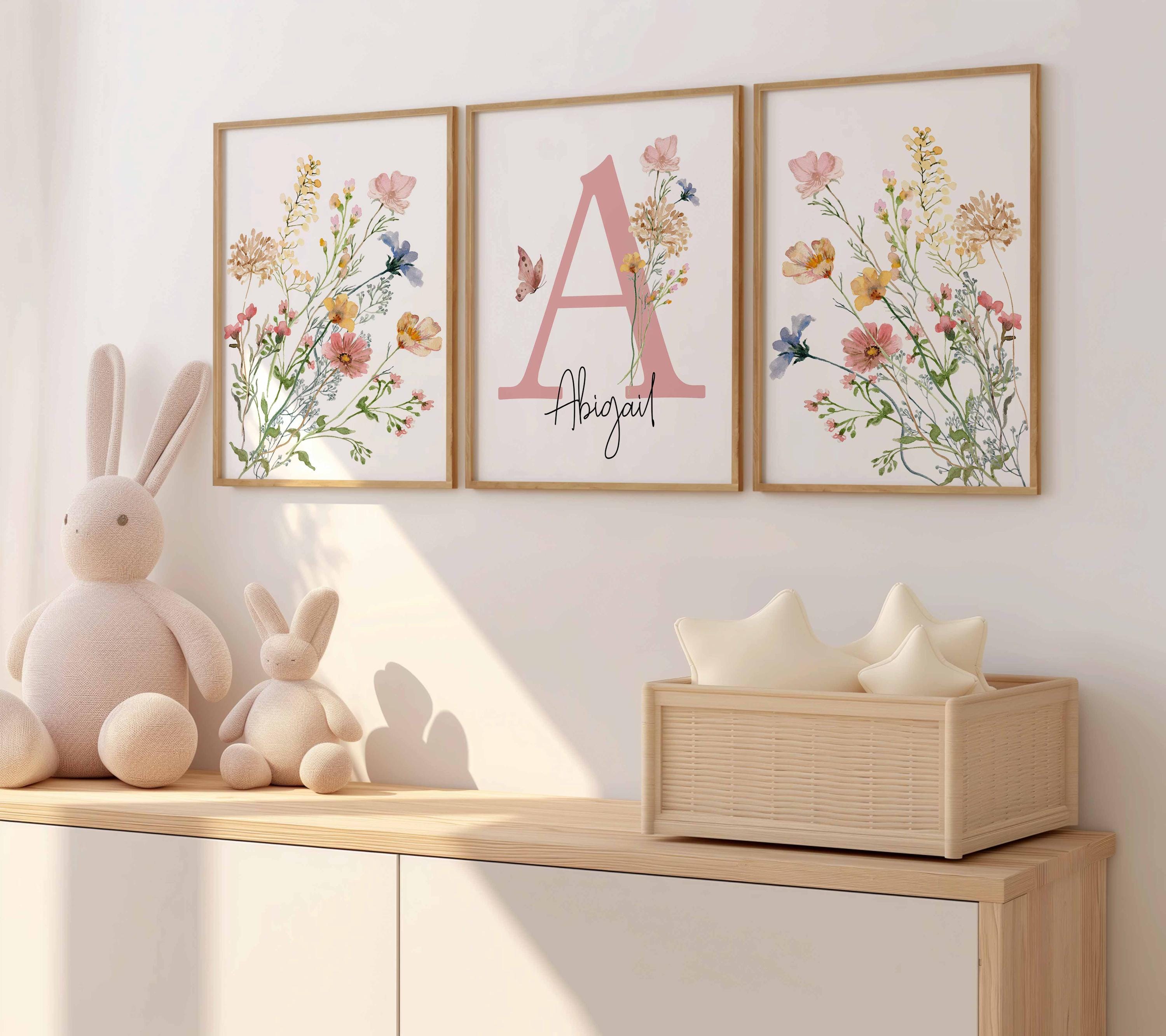 Wildflower Nursery, Wall Art Set of 3, Floral Nursery Pastel, Wall ...