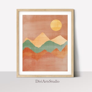 Sunset Mountain Art Print, Boho Wall Art, Terracotta Print, Abstract Desert Print, Landscape Abstract Print, Minimalist Pastel Wall Art