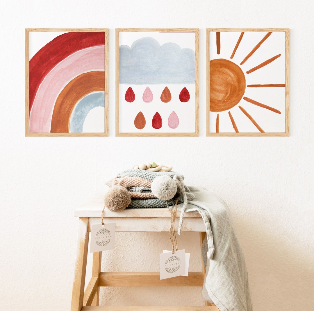 Nursery Cloud Print Set, Printable Boho Nursery, Sun Nursery Wall Art ...