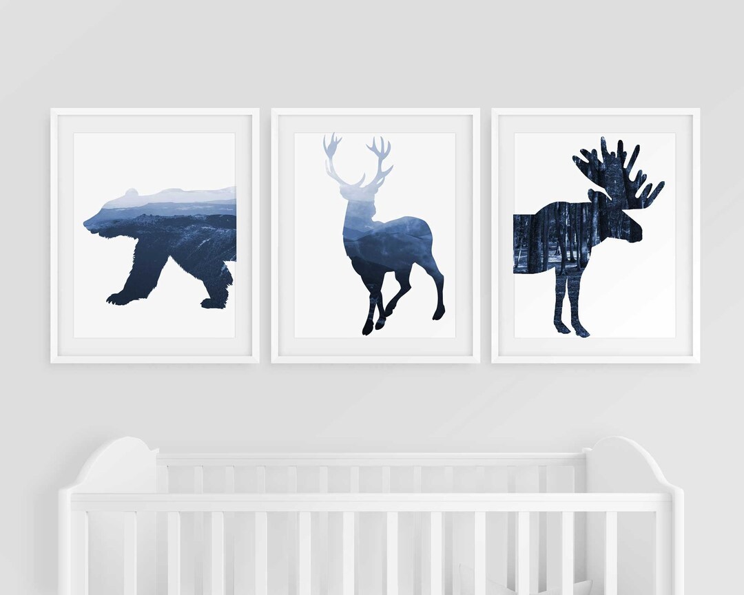 Woodland Nursery Decor, Set of 3 Prints, Printable Bear, Moose, Deer ...