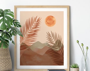 Abstract Landscape Print, Mid Century Modern Wall Art, Terracotta Print, Printable Wall Art Nature, Neutral Wall Art, Boho Abstract Download