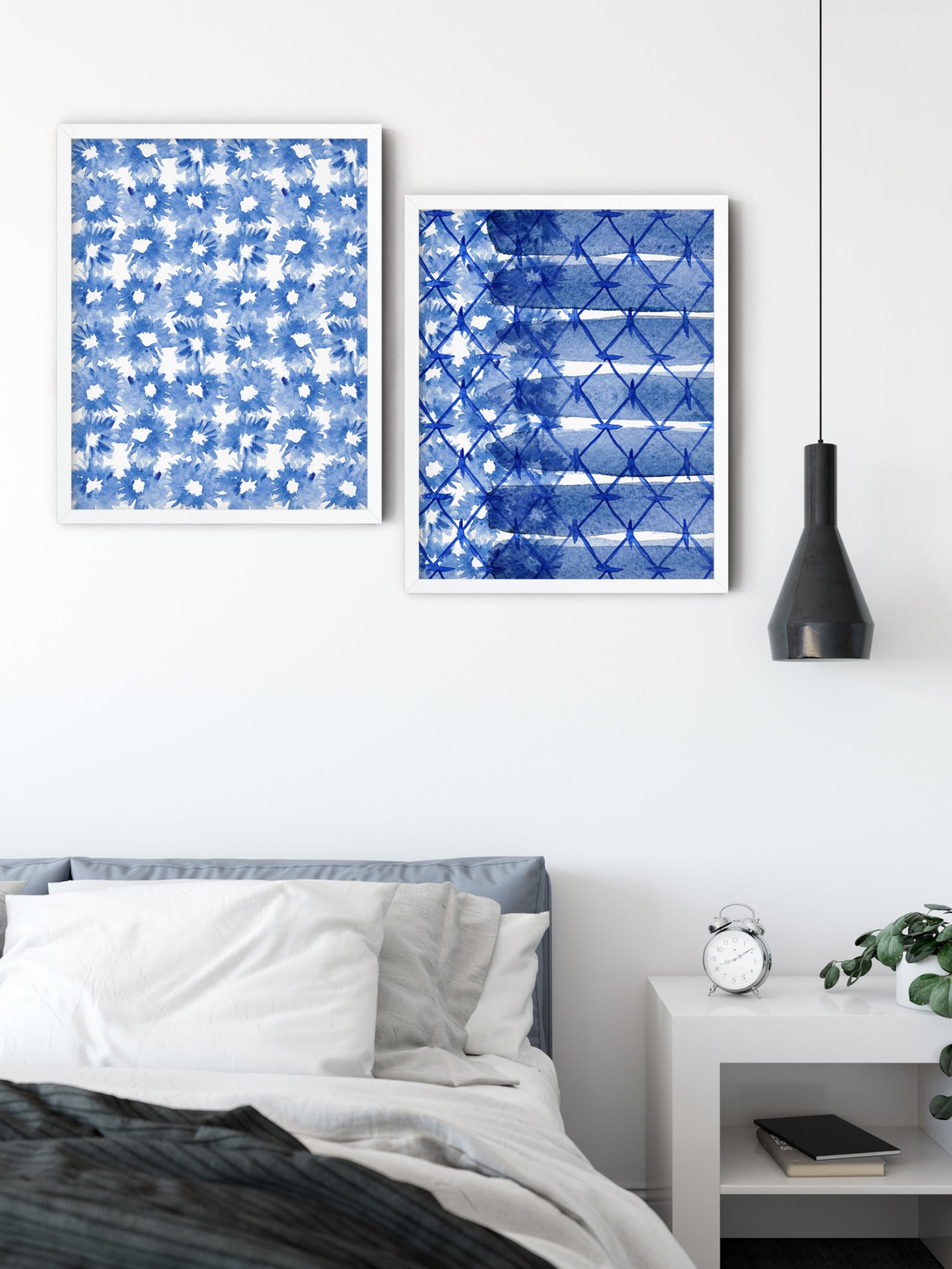 Shibori Wall Art Set of 3 Abstract Blue Wall Art Prints Etsy