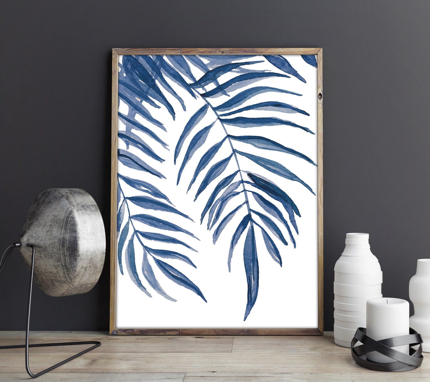 Palm Tree Print Navy Blue Wall Art Navy Palm Print Palm Etsy