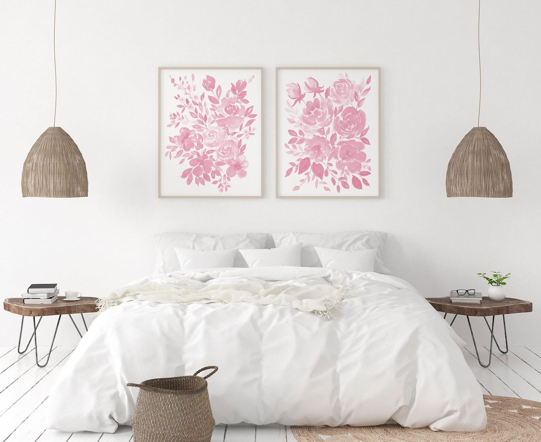 Blush Pink Flowers Wall Art, Set of 2 Prints , Soft Pink Floral Print ...