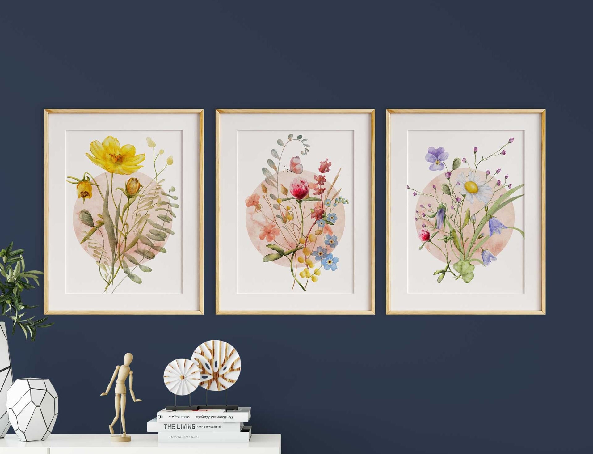 Wildflowers Print, Set of 3 Wall Art Floral, Botanical Flowers ...