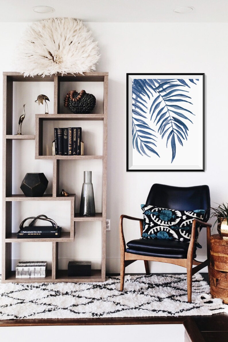 Palm tree Print Navy Palm wall art Indigo Wall Art Blue Etsy