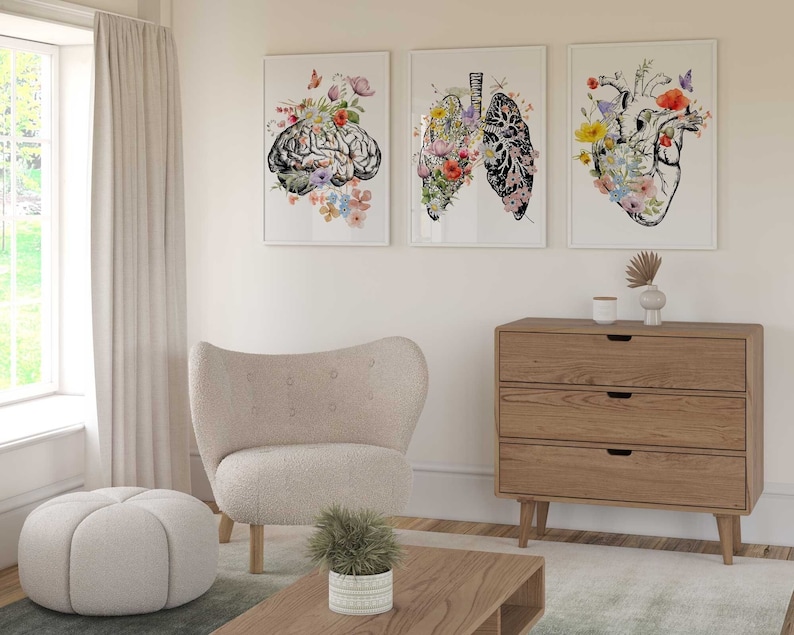 Anatomy Art Set Brain Heart Lungs Wall Art Medical Student - Etsy