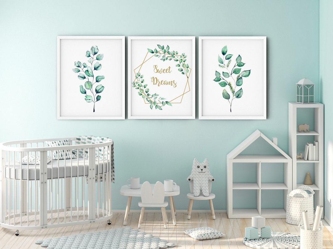 Gender Neutral Nursery Prints, Set of 3 Eucalyptus Prints, Nursery Name