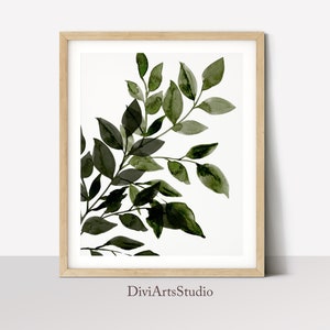 Abstract Green Leaf Print, Bathroom Wall Art, Botanical Leaf Print, Eucalyptus Print, Olive green wall Art, Living room decor