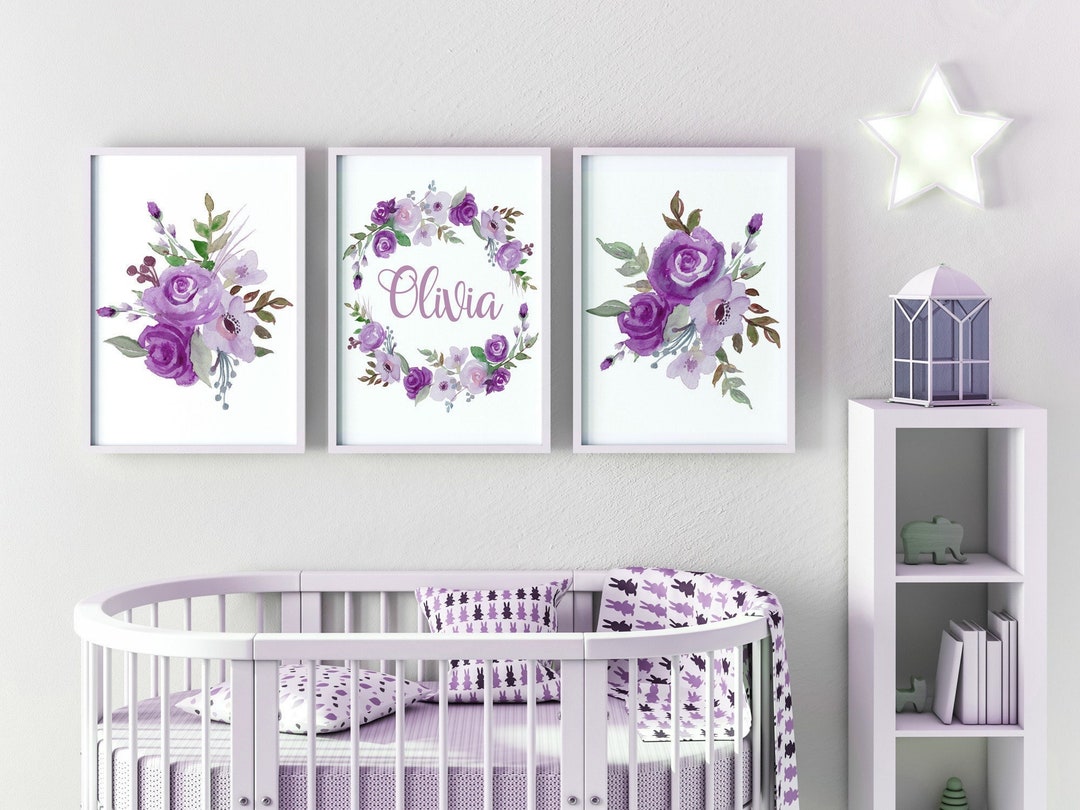 Lilac Nursery Decor, Purple Flower Nursery, Accent Wall Girl, Floral