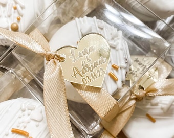 20 Gold Acrylic Mirror Tag, Wedding Name Tag, Personalized Gift, Save the Date Tag, Valentines Day Tag, Luxury Tag, Cake Charm