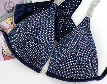 Pro Multi Color Royal Blue Fitness Competition Bikini Suit by Vicky Ross Fit | NPC IFBB UKBFF Crystal Posing Suit | Rhinestone Connectors