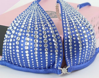 Sparkling Blue Competition Fitness Bikini for Women by Vicky Ross Fit | NPC IFBB UKBFF Crystal Posing Suit | Rhinestone Crystal Connectors