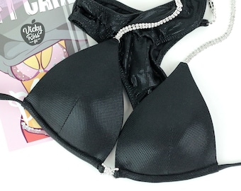 Black Affordable Competition Bikini for Women by Vicky Ross Fit | NPC Posing Bikini | Fitness Bikini | Black Handmade Bikini | Quick Ship