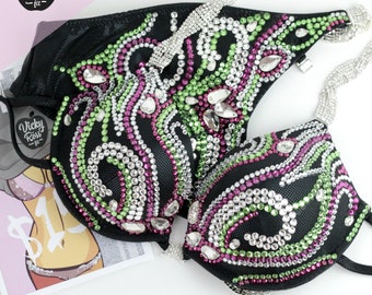 Floral Pattern Pro Figure Design Fitness Bikini by Vicky Ross Fit | Handmade Competition Posing suit for NPC IFBB | Rhinestone Connectors