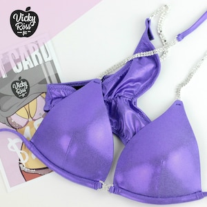 Preiswerter Wettkampf Fitness Bikini Anzug von Vicky Ross Fit | NPC IFBB Posing Anzug | Strass Verbinder | Schneller Versand