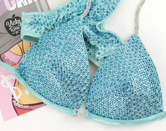 Aqua Mint Crystal Competition Bikini Suit for Women by Vicky Ross Fit | Designer Bodybuilding Bikini Suit | Fitness Competition Bikinis