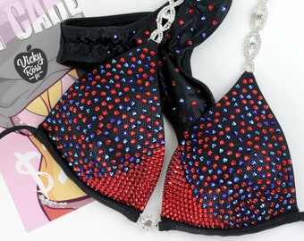 Black Edge Fitness Bikini for Women by Vicky Ross Fit | Competition Bikini Suit | NPC IFBB Crystal Posing Suit | Crystal Designer Bikini