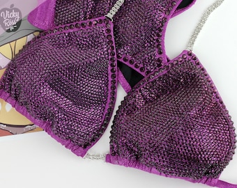 Full Scatter with Crystal Trim Cranberry Competition NPC IFBB Fitness Bikini by Vicky Ross Fit | Handmade Designer Bikini Competition Suit