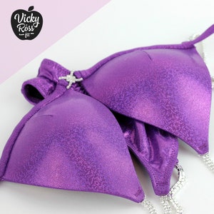 Purple Plain Competition Bikini NPC IFBB Fitness Bikini Posing Suit for Women by Vicky Ross Fit | Rhinestone Connectors | Brazilian Bikini