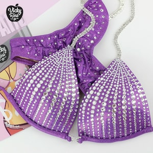 Sparkling Purple Competition Bikini for Women by Vicky Ross Fit | NPC IFBB Crystal Competition Suit | Handmade Fitness Competition Bikini