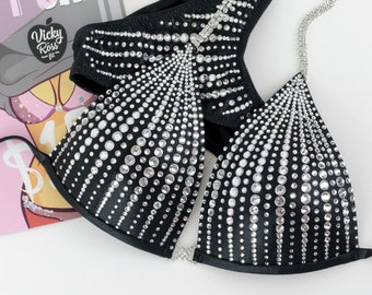 Sparkling Black Competition Bikini for Women by Vicky Ross Fit | Fitness Bodybuilding Designer Suit | NPC IFBB Crystals Competition Bikini