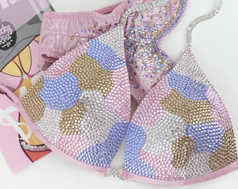 Camouflage Pink Sparkling Crystal Bikini for Women by Vicky Ross Fit | NPC IFBB Handmade Bikini Suit | Designer Competition Bikini Suit