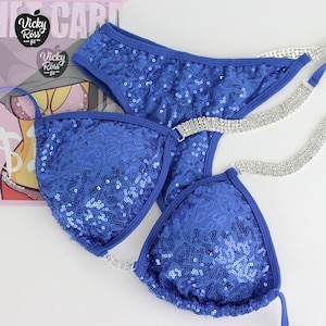 Blue Competition Bikini Suit for Women by Vicky Ross Fit | NPC IFBB OCB Bikini |  Posing Bikini Competition Suit | Fitness Competition Suit