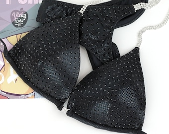 Black on Black Competition Bikini Suit | NPC IFBB OCB Bikini | Fitness Crystal Posing Bikini Suit | Bodybuilding Competition Bikini Suit