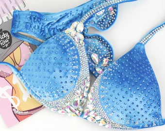 Sky Blue Signature Collection Designer Bikini for Women by Vicky Ross Fit | NPC IFBB Posing Bikini | Bodybuilding Bikini Competition Suit