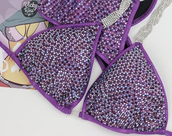 Purple Glam Fitness Bikini Bodybuilding Suit  for Women by Vicky Ross Fit | NPC WBFF IFBB Bikini | Pro Multi Full Scatter Competition Bikini