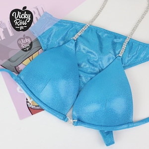Turquoise Figure Competition Suit | Rhinestone Connectors | Competition Bodybuilding Figure NPC Suit