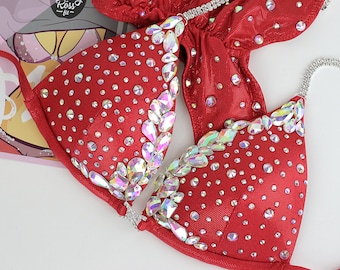 Fitness Competition Bikini Red Diva Custom Competition Suit by Vicky Ross Fit | Fitness Crystal Posing Bikini Suit | NPC IFBB Bikini Suit