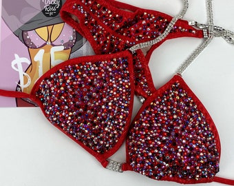 Bikini Fitness Competition Suit Handmaded by Vicky Ross Fit | NPC IFBB Bodybuilding Fitness Bikini | Pro Crystal Scatter Girls on Fire