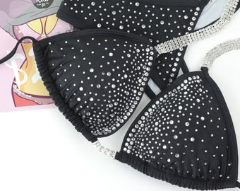 Black Bikini Competition Suits by Vicky Ross Fit | Bodybuilding Competition Bikini Posing Suit | NPC IFBB Bikini Competition Fitness Suit