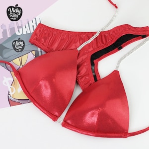 Red Figure Competition Suit | NPC IFBB Competition Fitness Designer Suit | Handmade Designer Figure Suit | Quick Ship Bikini