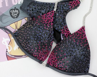 Star Dust Bikini Competition Suit by Vicky Ross Fit | Holographic Black Bikini | Competition Designer Bikini for Women | Bodybuilding Suit