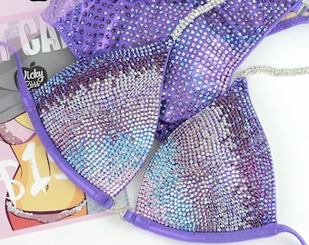 Lavender Ombre Deluxe Fitness Competition Figure Suit for Women by Vicky Ross Fit | Bodybuilding Competition Posing Suit | Fitness Suit