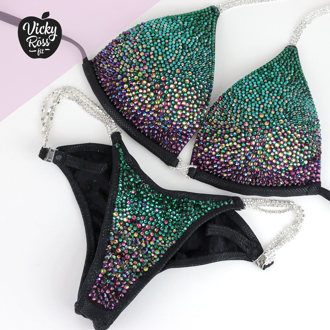 Pro Gradient Green Sparkle Competition Bikini Suit by Vicky Etsy