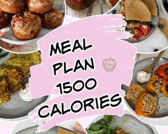 ¡Plan de comidas de 1500 calorías/lista de compras y recetas incluidas! / Plan de alimentación saludable de 7 días/ Pérdida de peso